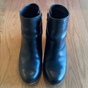 Size 8.5 Kork—Ease Black Leather and Cork Wedge Ankle Boots